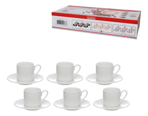Jogo Xícaras Café Brancas Com Pires 12 Peças Porcelana 90ml