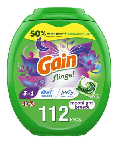 Detergente En Capsulas Gain 3 En 1 112 Pacs Moonlight Breeze