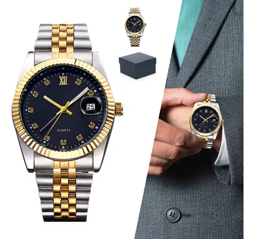 Relojes Para Hombre Elegante Cuarzo Impermeable Oro Negro