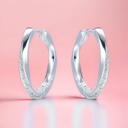 Aros Argollas Plata 925 Y Piedras Diametro 1,7 Cm (arg20027)