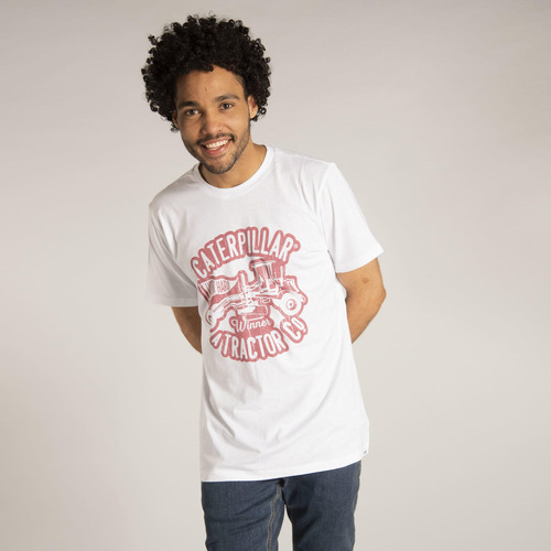 Polera M/c Hombre Work Hard Winner Tee Blanco Cat