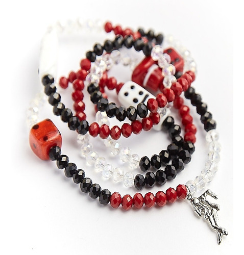 Guia Seu Zé Pilintra Cristal Três Cores Com Pingente Cor Vermelho