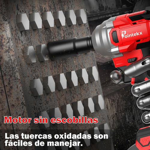 Pointekx Llave de Impacto Inalámbrica 1/2" con Motor Sin Escobillas, Torque Máximo 332 ft-lbs (450 N.m), Pistola de Impacto 21 V, Destornillador Eléctrico 1/4", 2*1.5Ah Baterías y Maletín Herramientas