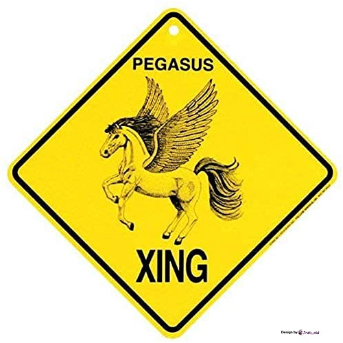 Cartel Metal Estaño Pegasus Xing Precaucion Advertencia Para