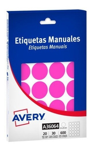 Etiquetas Manuales Fluo Redondas 25mm 600un Avery