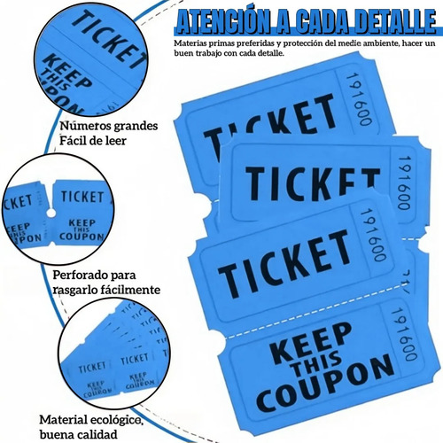 2000 Tickets En Rollo Foliado Boletos Entradas Fiesta Azul