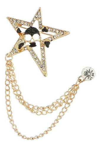 Broche Masculino Com Estrela E Caveira Distintivo Dourado