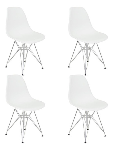 Kit 4 Cadeiras Charles Eames Eiffel Base Metal Cromado