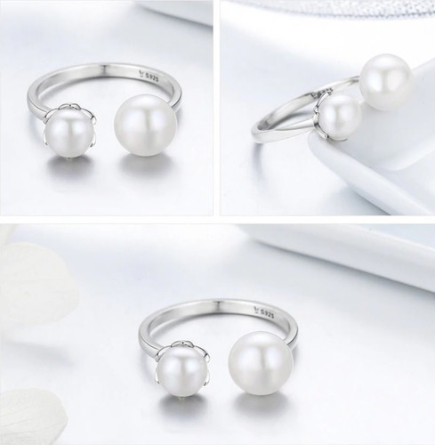 Anillo Ajustable Para Mujer Perlas Fabricado En Plata 925