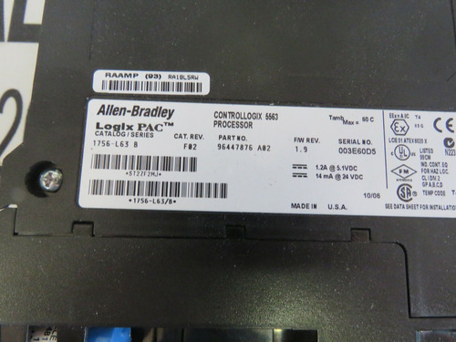 Allen Bradley 1756 Rack W/ (3) 1756-l63 Ser B (1) 1756-l Ssk