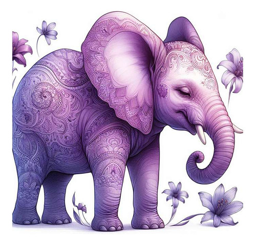 Vinilo 100x100cm Elefante Con Flores Dibujo Elephant Draw