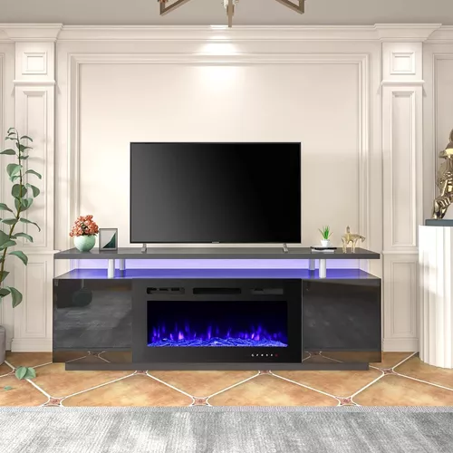 Soporte de TV con chimenea eléctrica, centro de entretenimiento LED,  soporte de TV de 70 pulgadas con chimenea eléctrica de 36 pulgadas, mueble  de TV