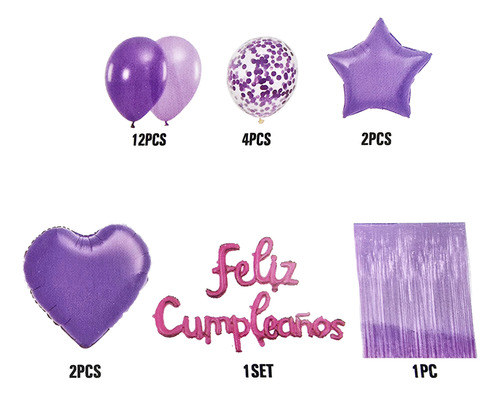 Globos Feliz Cumpleaños Morado Kit