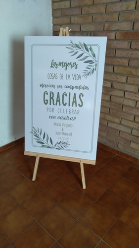 Imagen 1 de 10 de Cartel Bodas De Madera 90x60 Cm Con Atril Incluido