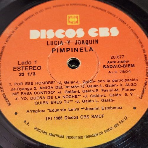 Sin Tapa Disco Pimpinela Lucia Y Joaquin M0