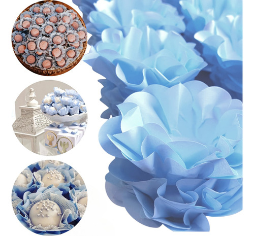 40 Forminhas Para Doces Finos Casamento - Modelo Flor Cor Azul Aqua