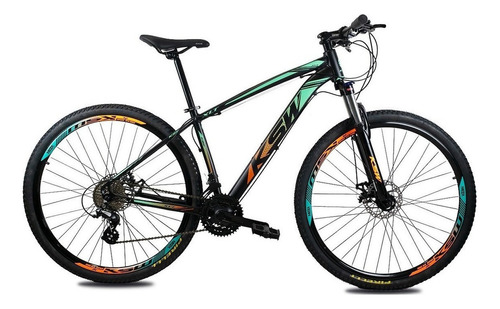 Bicicleta Aro 29 Ksw Color Altus 1.0 24v Hidraulico + Trava Cor Laranja/verde Tamanho Do Quadro 17
