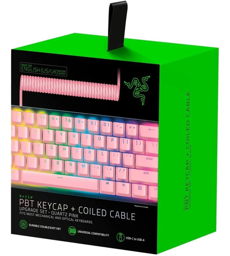 Razer Pbt Keycaps Cable Para Teclado Mecánico Ingles Rosado