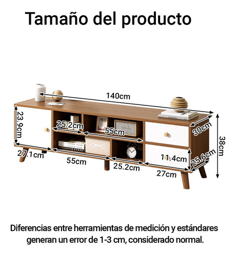 Mueble Para Tv Rack Modelo Estilo Vintage Mesa Con 3 Puertas Roble Salvaje + Color Blanco Cálido