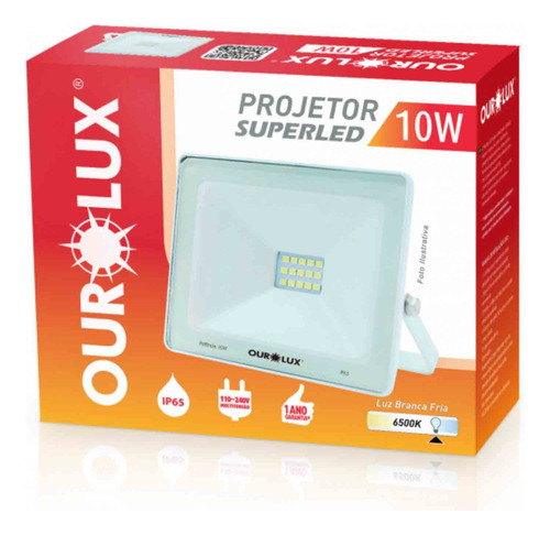 Refletor Projetor Led  10w Branco 6500k - Ourolux