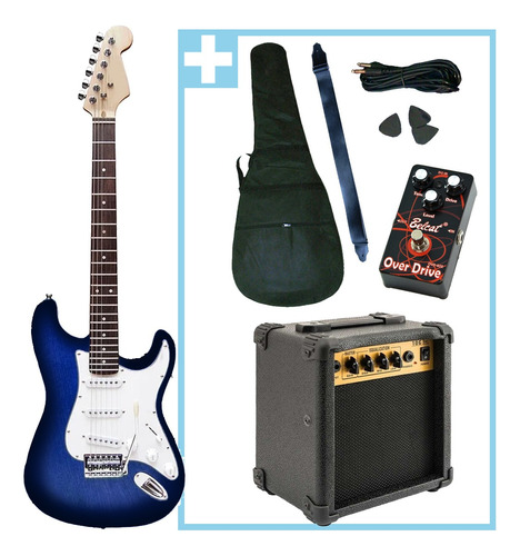 Combo Guitarra Rock Blues + Amplificador + Pedal Efecto Color Blue