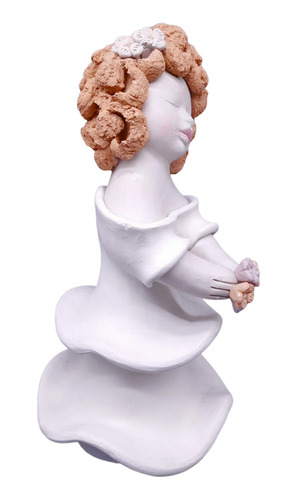 Estátua Boneca Em Cerâmica Branca E Rosa Escultura Caruaru