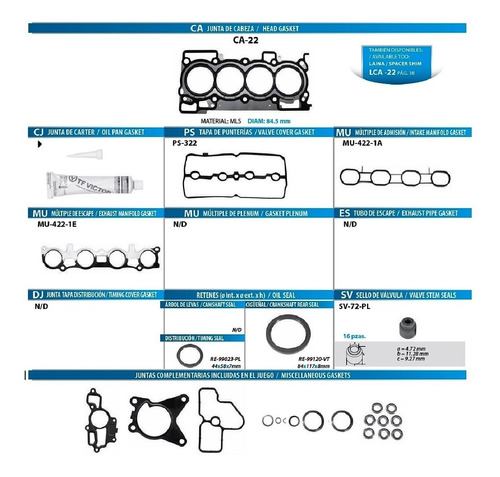 Juntas Motor Nissan Tiida 1.8l 07-13 Sentra 2.0l 07-12 Tf Victor Cube 09-11 Versa 07-11 (usa)