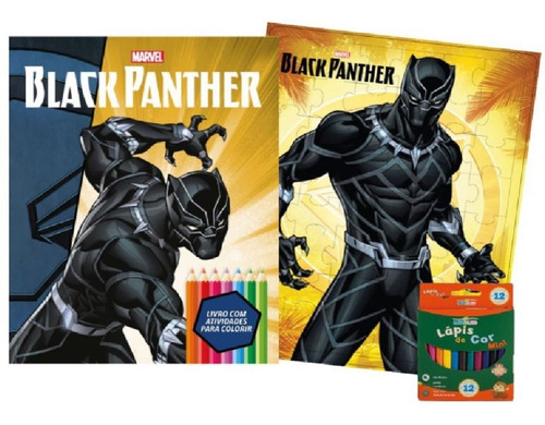 Livro Kit Diversão Colorir Com Lápis Marvel - Pantera Negra