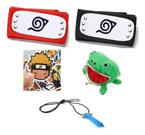 Pack De Bandanas + Colgantes + Monedero + 50 Stickers Naruto 