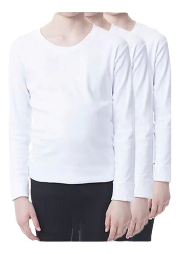 Imagen 2 de 7 de Pack 3 Camisetas Blancas Niño 100% Algodón Manga Larga