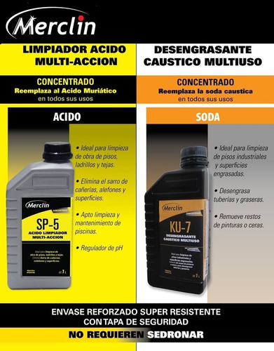 Imagen 6 de 9 de Desengrasante Soda Caustica Multiuso Ku 7 Merclin 5 Litros