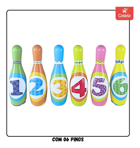 Brinquedo Boliche Educativo Infantil 6 Pinos 2 Bolas Castela