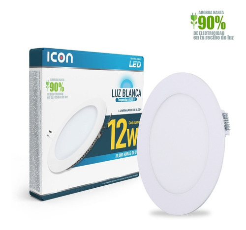 Panel Led Icon Downlight Slim De Alta Potencia 12w Luz Fría Estructura Blanco