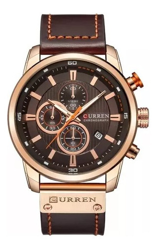Reloj funcional Curren para hombre, correa de piel original, color marrón