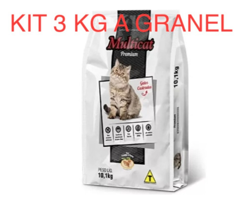 Kit 3 Kg Agranel Ração Multicat Premium Gato Castrado Frango