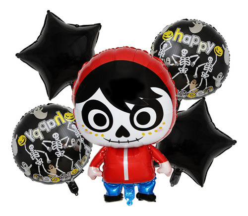 6 Kit Decoración C/30 Globos Metalicos Halloween Coco Catrin Color Negro