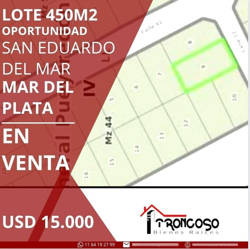 Venta Lote 15x30 San Eduardo Del Mar, Mar Del Plata