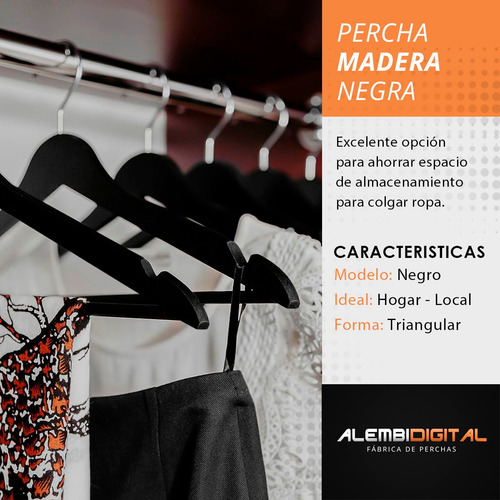 Perchas De Madera Negras Premium X 10