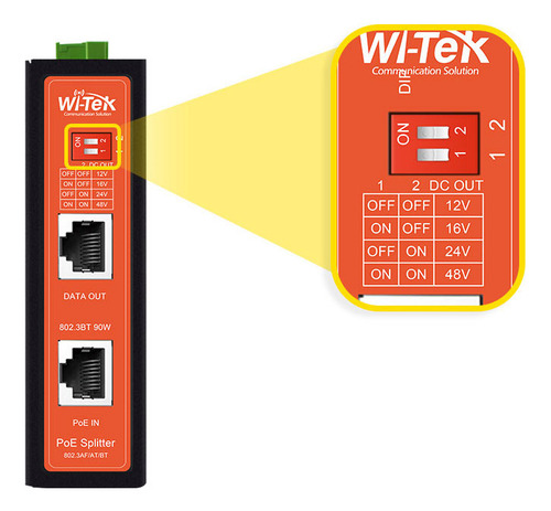 Splitter Poe Wi-tek In 90w Salida 12/16/24/48v Wipoe55sbtidc
