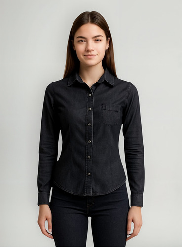 Blusa Donnatex M. Larga Mezclilla Stretch Corte Basic