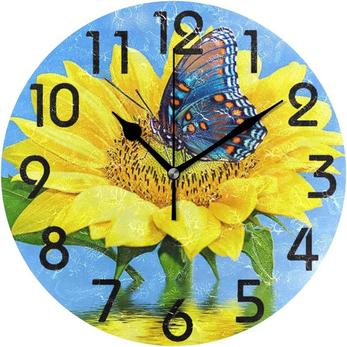Naanle Chic Hermoso Reloj De Pared Redonda De Mariposa Azul 