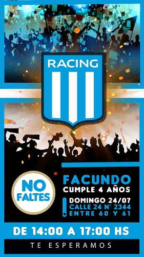 Invitación Digital Tarjeta Video Virtual Racing Club Fútbol