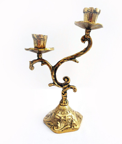 Candelabro Em Bronze De Mesa Duas Velas Decoração Castiçal