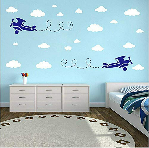 Adhesivo De Pared Para Habitación De Niños, Dos Aviones Con 