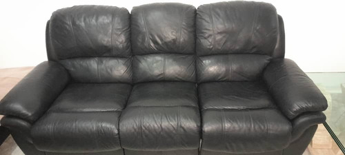 Sofa 3 Puesto Reclinable En Cuero Color Negro 