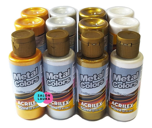 Imagen 3 de 5 de Pintura Acrílica Acrilex Metalizada 60ml Pack De 4 Unidades