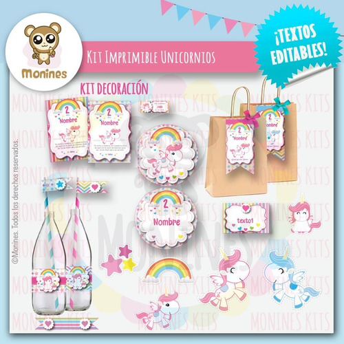 Unicornios Kit Imprimible Cumpleaños ¡con Texto Editable!