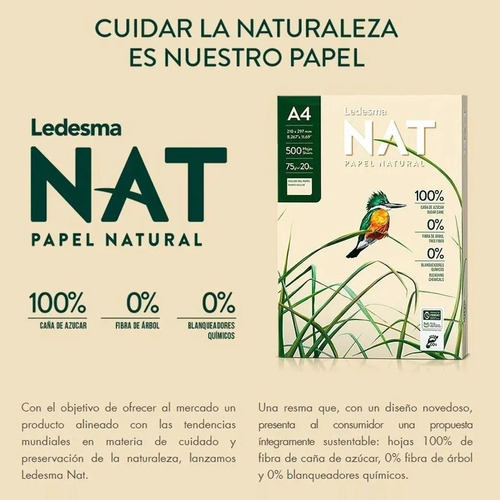 Imagen 2 de 4 de Resma Ecologico Nat 75g A4 - Papel Natural Marca Ledesma