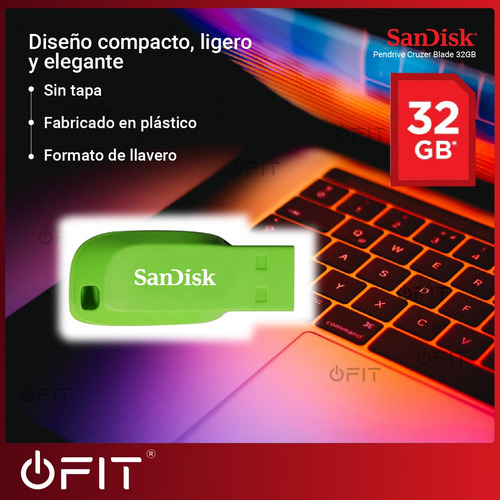 Imagen 3 de 10 de Pendrive Sandisk Cruzer Blade 32gb Usb 2.0 Verde