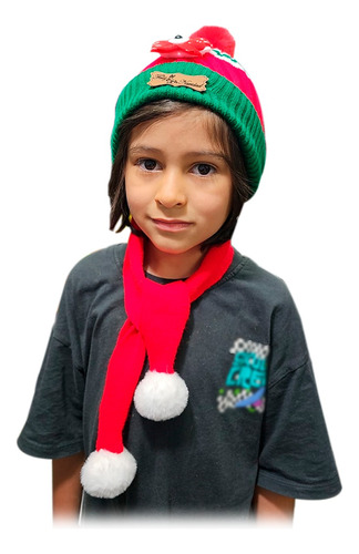 Combo X2 Gorro Pompón + Bufanda Navidad Frio Niño Bebés